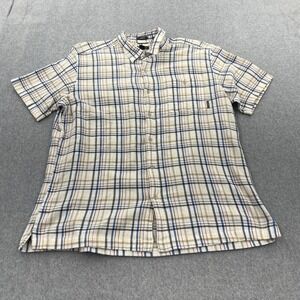 Eddie Bauer Shirt Mens XL White Colorful Gauzy Seersucker Short Sleeve Button